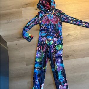 Rave, festival, EDM badinka Hooded Jumpsuit with Vibrant Patterns size M